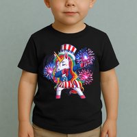 Funny Fourth Of July Fireworks Dabbing Unicorn Toddler T-Shirt