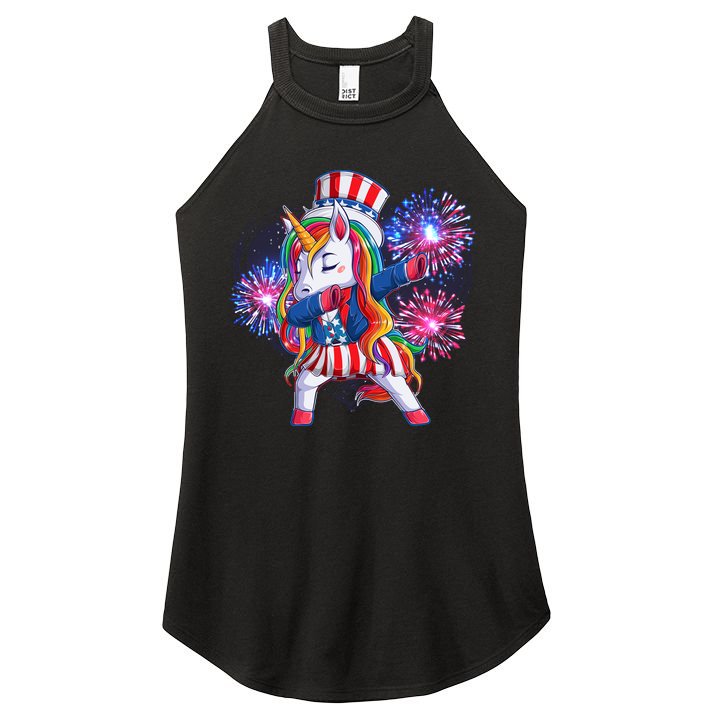 Funny Fourth Of July Fireworks Dabbing Unicorn Women's Perfect Tri Rocker Tank