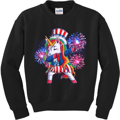 Funny Fourth Of July Fireworks Dabbing Unicorn Kids Sweatshirt