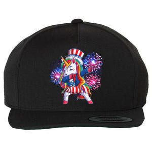 Funny Fourth Of July Fireworks Dabbing Unicorn Wool Snapback Cap