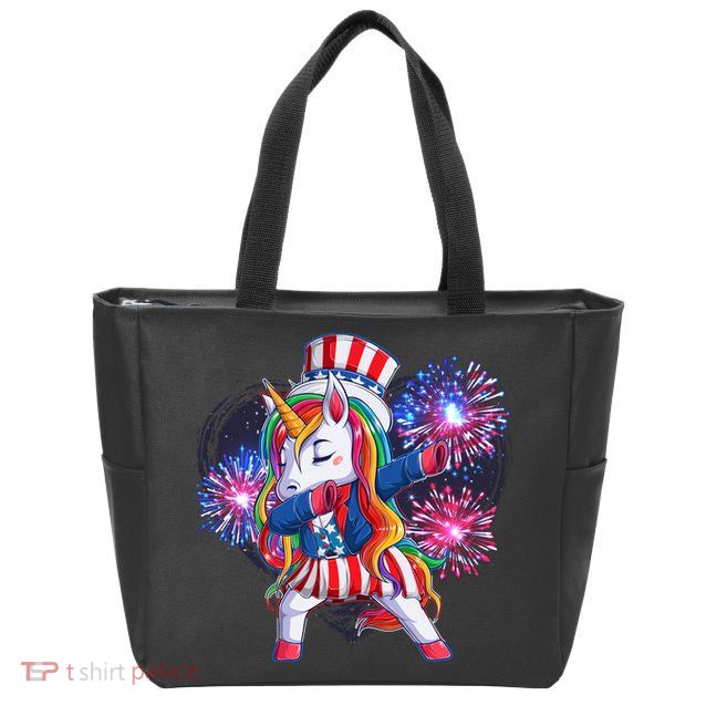 Funny Fourth Of July Fireworks Dabbing Unicorn Zip Tote Bag