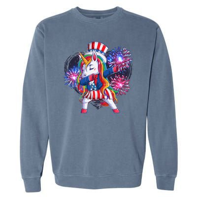 Funny Fourth Of July Fireworks Dabbing Unicorn Garment-Dyed Sweatshirt