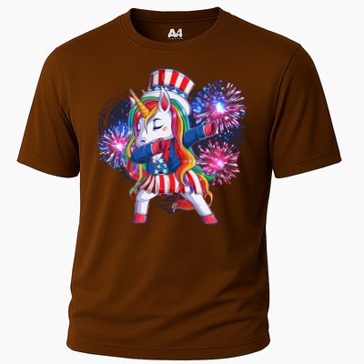 Funny Fourth Of July Fireworks Dabbing Unicorn Performance Shirt