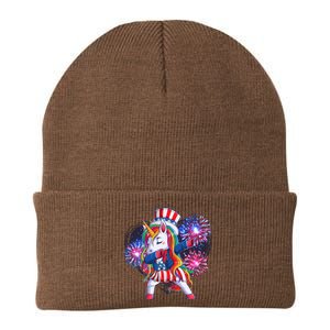 Funny Fourth Of July Fireworks Dabbing Unicorn Knit Cap Winter Beanie