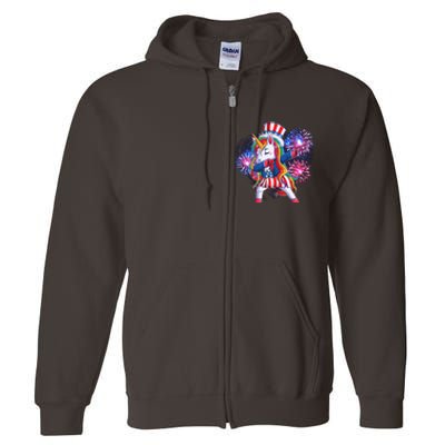 Funny Fourth Of July Fireworks Dabbing Unicorn Full Zip Hoodie