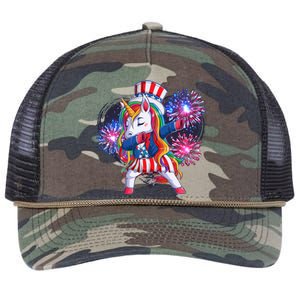 Funny Fourth Of July Fireworks Dabbing Unicorn Retro Rope Trucker Hat Cap