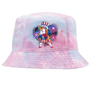 Funny Fourth Of July Fireworks Dabbing Unicorn Tie-Dyed Bucket Hat