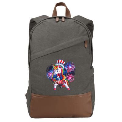 Funny Fourth Of July Fireworks Dabbing Unicorn Cotton Canvas Backpack