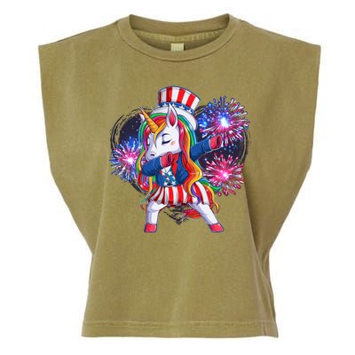 Funny Fourth Of July Fireworks Dabbing Unicorn Garment-Dyed Women's Muscle Tee