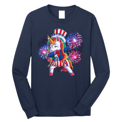 Funny Fourth Of July Fireworks Dabbing Unicorn Long Sleeve Shirt