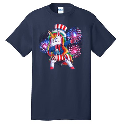 Funny Fourth Of July Fireworks Dabbing Unicorn Tall T-Shirt