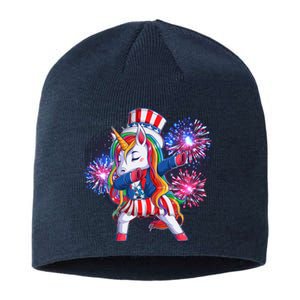 Funny Fourth Of July Fireworks Dabbing Unicorn Sustainable Beanie