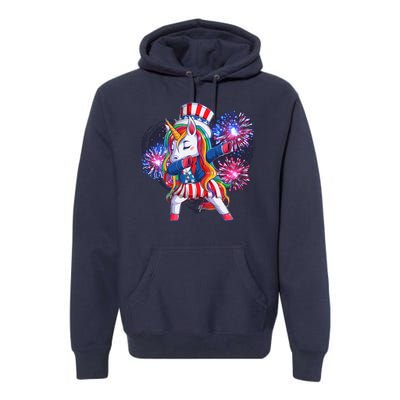 Funny Fourth Of July Fireworks Dabbing Unicorn Premium Hoodie