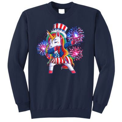 Funny Fourth Of July Fireworks Dabbing Unicorn Tall Sweatshirt