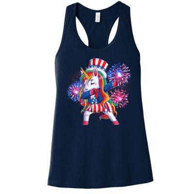 Funny Fourth Of July Fireworks Dabbing Unicorn Women's Racerback Tank