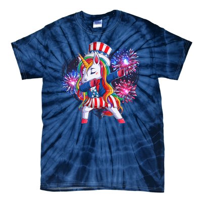 Funny Fourth Of July Fireworks Dabbing Unicorn Tie-Dye T-Shirt