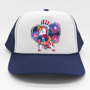 Funny Fourth Of July Fireworks Dabbing Unicorn Trucker Hat