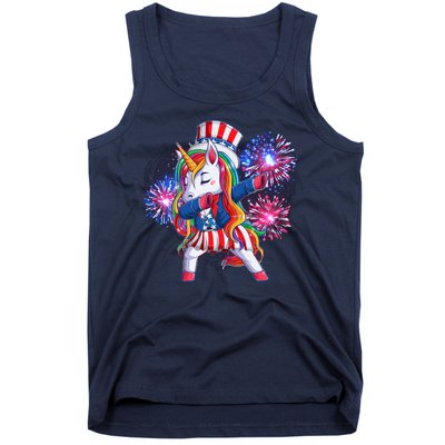 Funny Fourth Of July Fireworks Dabbing Unicorn Tank Top