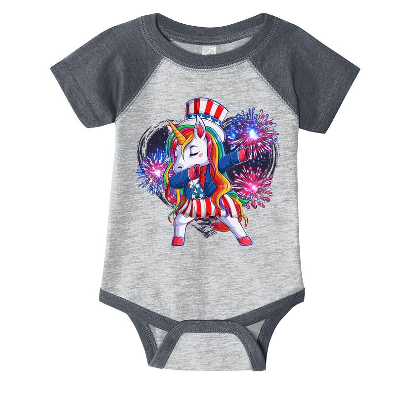 Funny Fourth Of July Fireworks Dabbing Unicorn Infant Baby Jersey Bodysuit