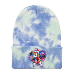 Funny Fourth Of July Fireworks Dabbing Unicorn Tie Dye 12in Knit Beanie