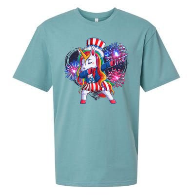 Funny Fourth Of July Fireworks Dabbing Unicorn Sueded Cloud Jersey T-Shirt