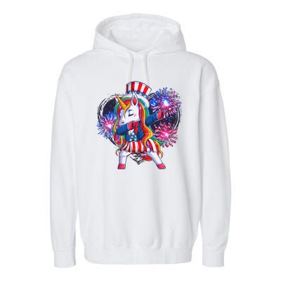 Funny Fourth Of July Fireworks Dabbing Unicorn Garment-Dyed Fleece Hoodie