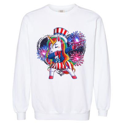 Funny Fourth Of July Fireworks Dabbing Unicorn Garment-Dyed Sweatshirt