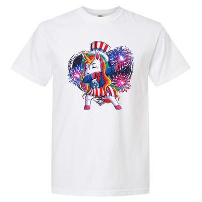 Funny Fourth Of July Fireworks Dabbing Unicorn Garment-Dyed Heavyweight T-Shirt