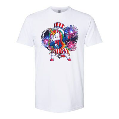 Funny Fourth Of July Fireworks Dabbing Unicorn Softstyle CVC T-Shirt