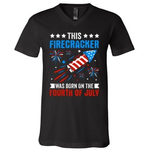 Firecracker Fourth Of July Celebration Graphic V-Neck T-Shirt