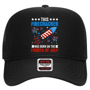 Firecracker Fourth Of July Celebration Graphic High Crown Mesh Back Trucker Hat