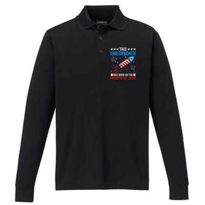 Firecracker Fourth Of July Celebration Graphic Performance Long Sleeve Polo