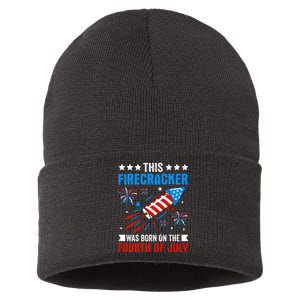 Firecracker Fourth Of July Celebration Graphic Sustainable Knit Beanie