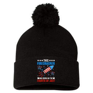 Firecracker Fourth Of July Celebration Graphic Pom Pom 12in Knit Beanie