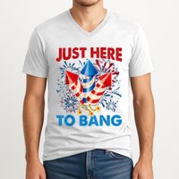 Funny Fourth Of July 4th Of July Just Here To Bang Fireworks V-Neck T-Shirt