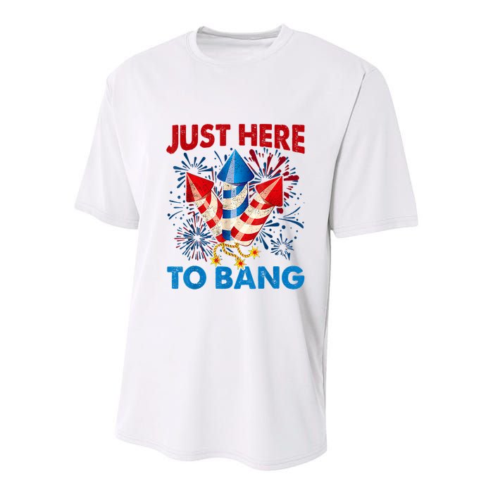 Funny Fourth Of July 4th Of July Just Here To Bang Fireworks Youth Performance Sprint T-Shirt