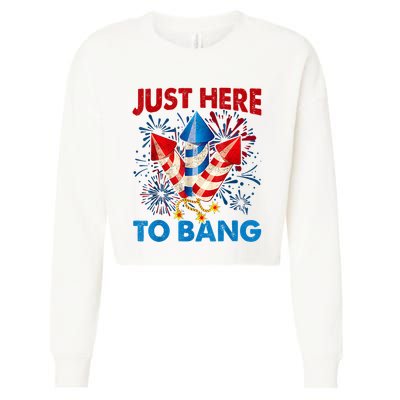 Funny Fourth Of July 4th Of July Just Here To Bang Fireworks Cropped Pullover Crew
