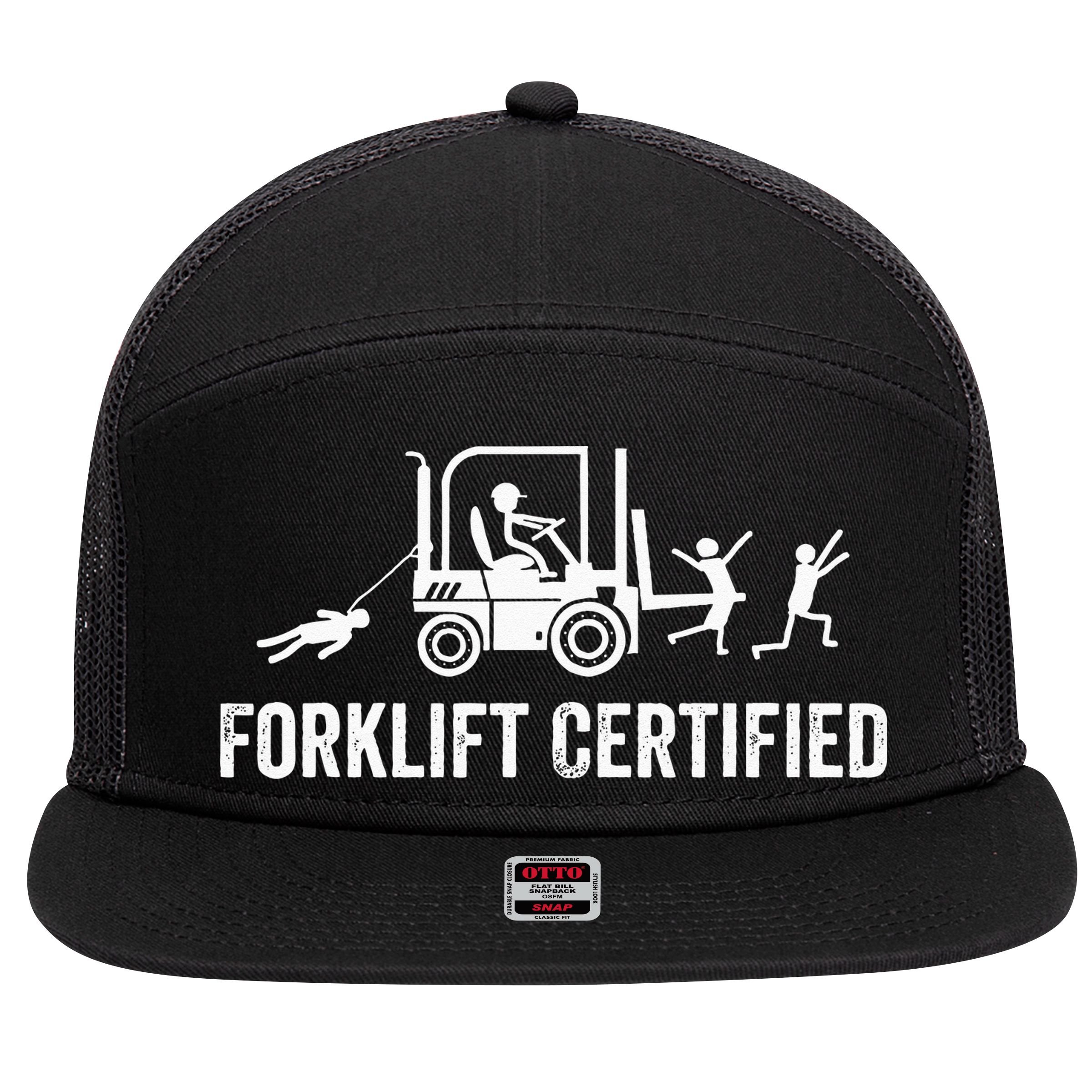 Funny Forklift Operator Forklift Certified Retro Vintage 7 Panel Mesh Trucker Snapback Hat
