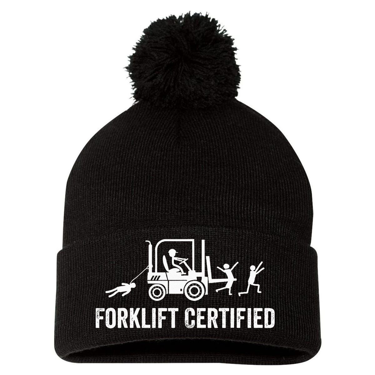 Funny Forklift Operator Forklift Certified Retro Vintage Pom Pom 12in Knit Beanie