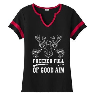 Freezer Full Of Good Aim Deer Hunting Season Hunter Ladies Halftime Notch Neck Tee