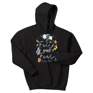 Funny Faith Over Fear Flower Butterfly Christian Bible Verse Kids Hoodie