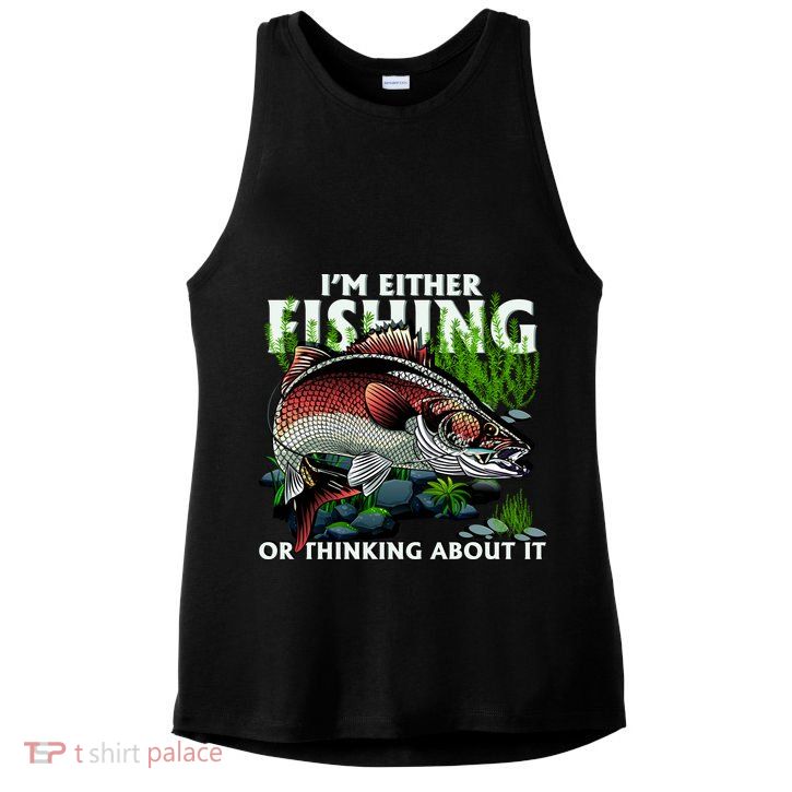 Funny Fishing Or Thinking About It Ladies PosiCharge Tri-Blend Wicking Tank