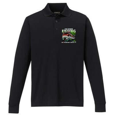 Funny Fishing Or Thinking About It Performance Long Sleeve Polo