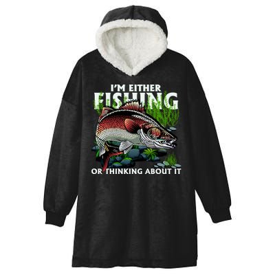 Funny Fishing Or Thinking About It Hooded Wearable Blanket