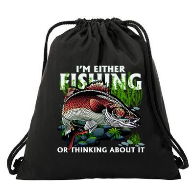 Funny Fishing Or Thinking About It Drawstring Bag