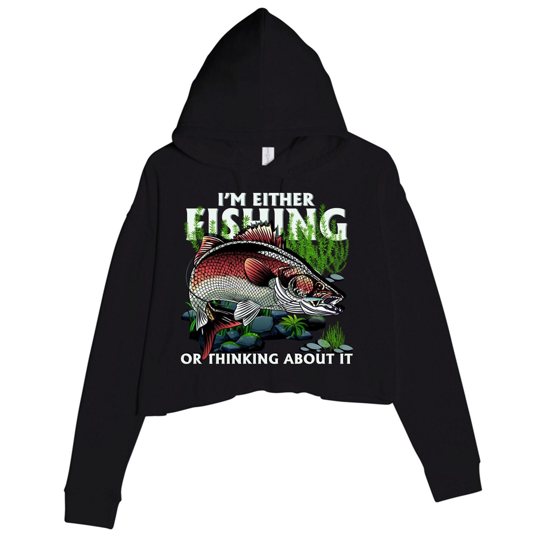 Funny Fishing Or Thinking About It Crop Fleece Hoodie