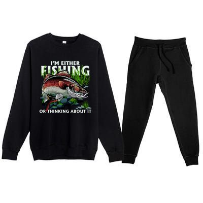 Funny Fishing Or Thinking About It Premium Crewneck Sweatsuit Set