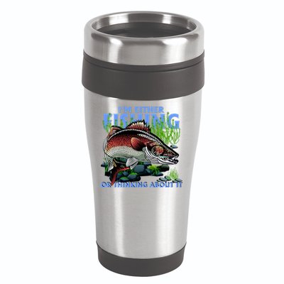 Funny Fishing Or Thinking About It 16oz Travel Tumbler