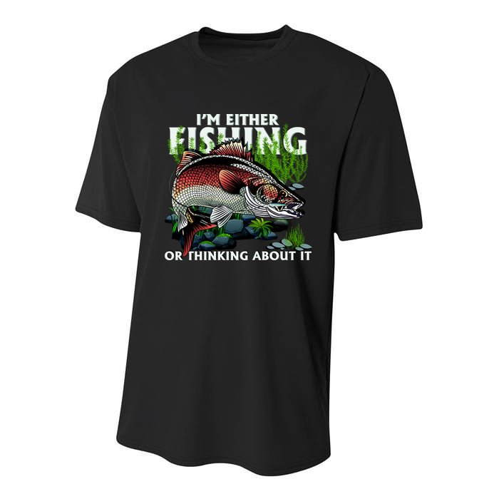 Funny Fishing Or Thinking About It Youth Performance Sprint T-Shirt
