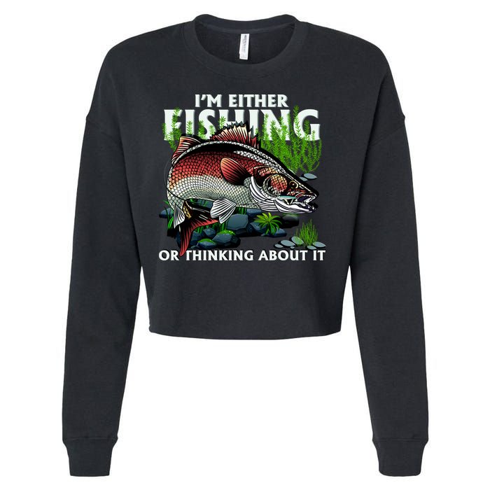 Funny Fishing Or Thinking About It Cropped Pullover Crew